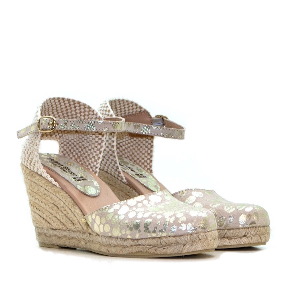 Helene Rouge NURIA SUEDE SANDAL WITH BEIGE POLKA DOTS AND CORDS